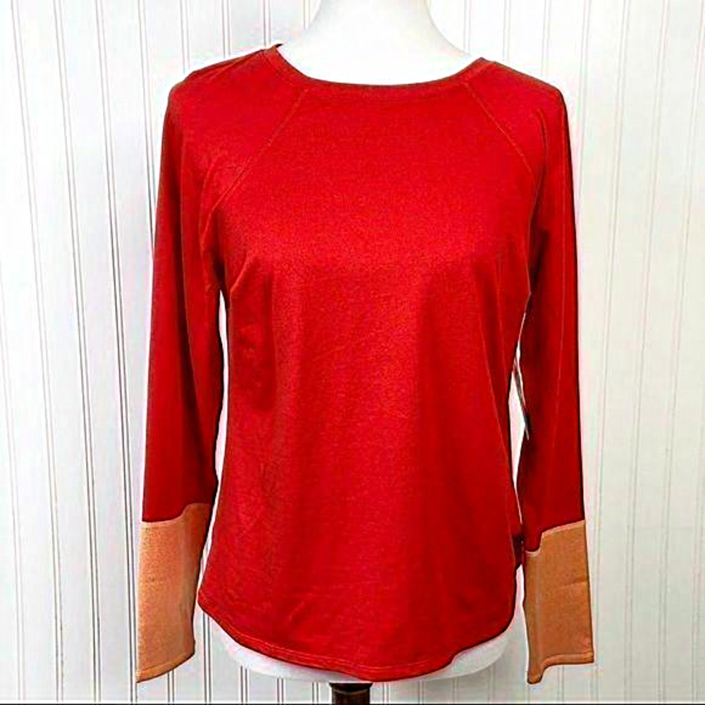 Joy Lab Long Sleeve top Glitter cuff Red Orange